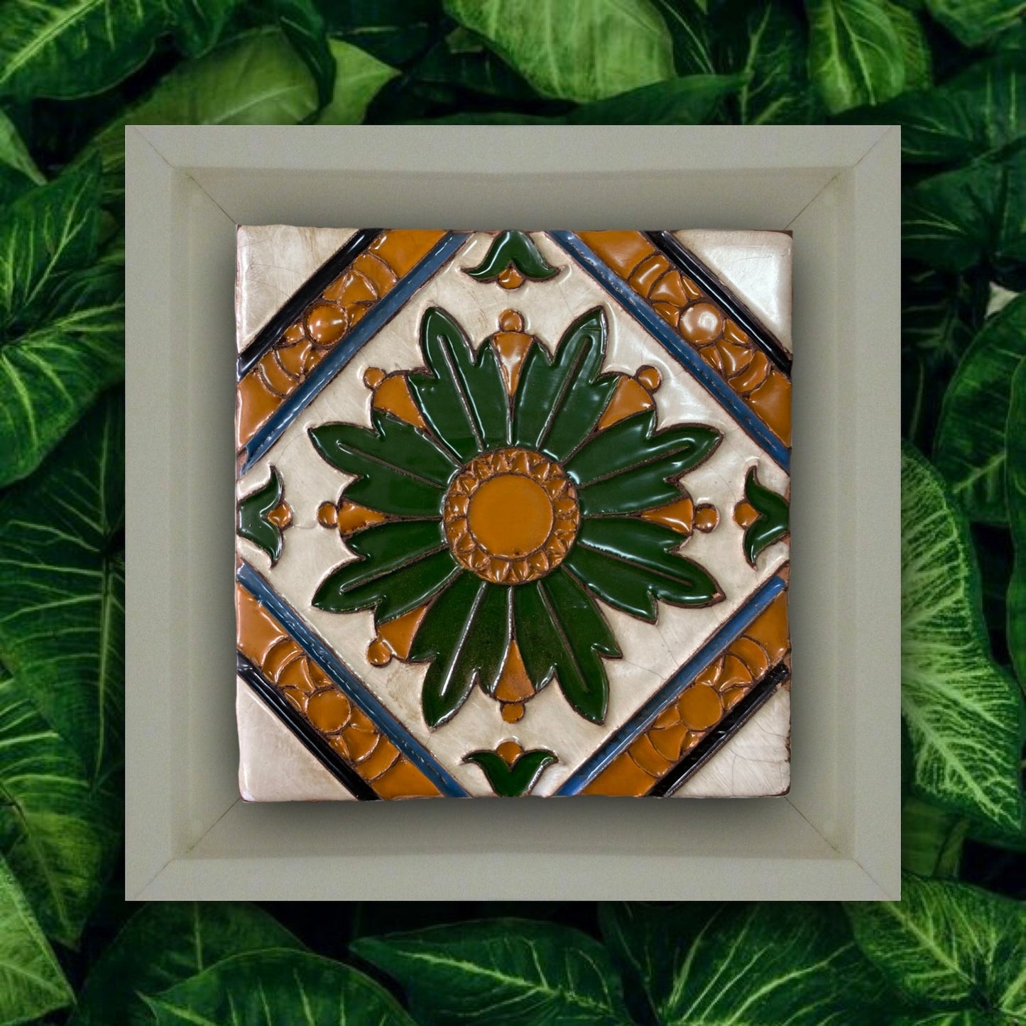 Azulejo Arista Marco Blanco REF7 Renacentista Flor y Rombo