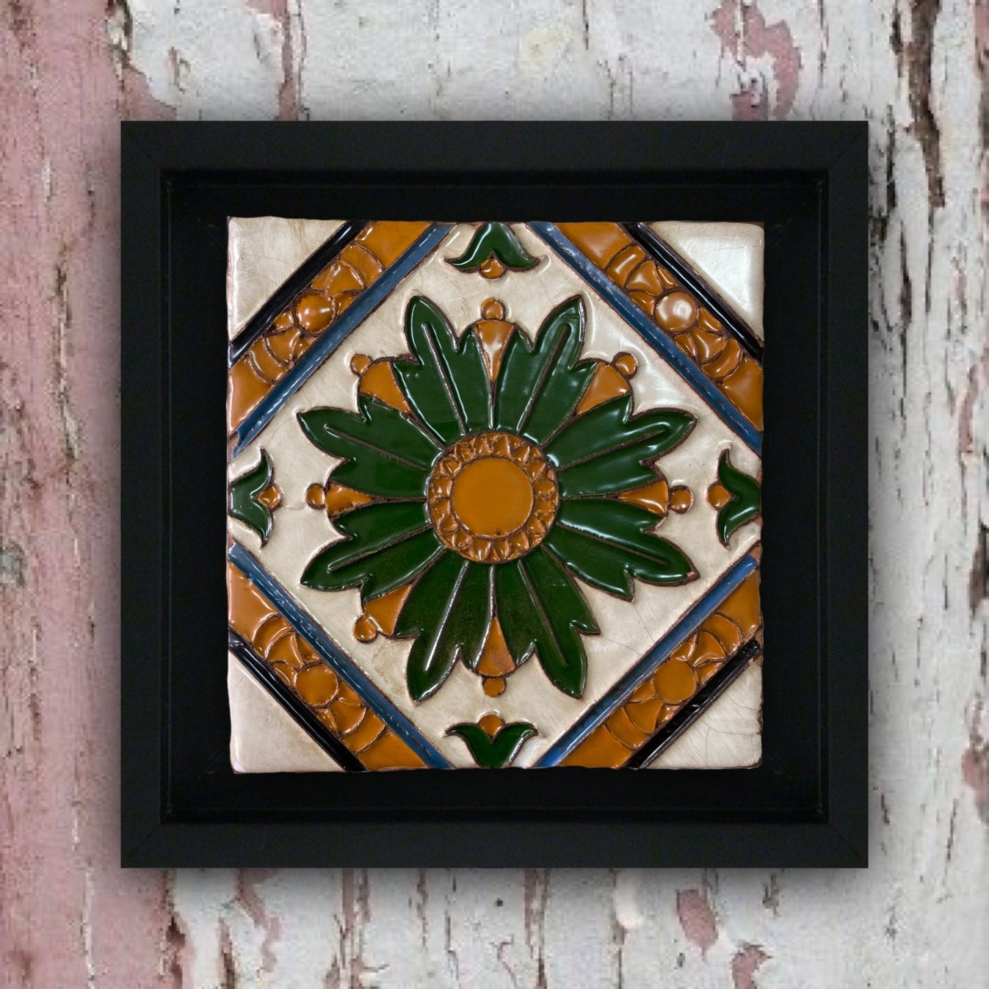 Tile Renaissance Edge Flower and Heading Black Frame REF7.2
