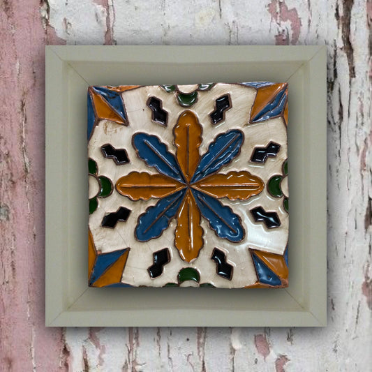Azulejo Arista Marco Blanco REF4 Renacentista Flor y Estrella